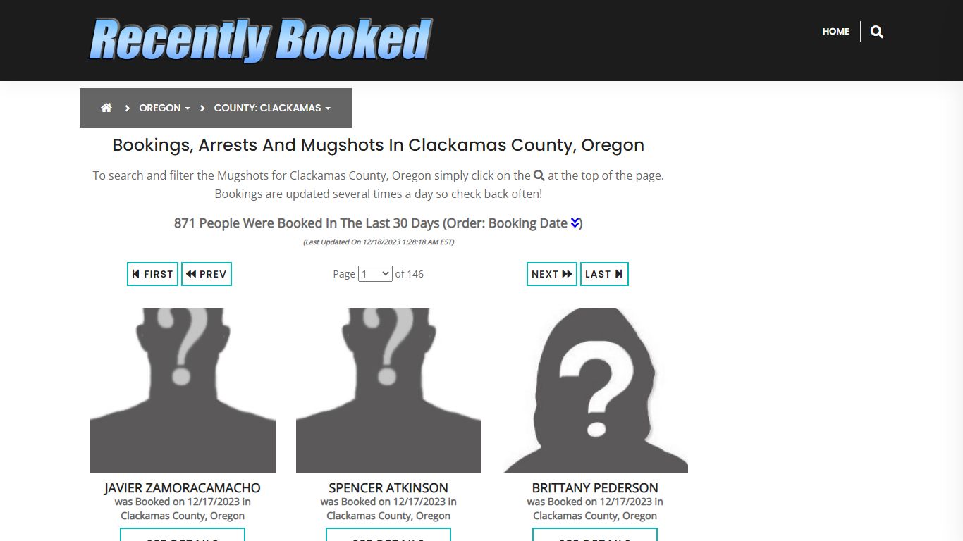 Bookings, Arrests and Mugshots in Clackamas County, Oregon