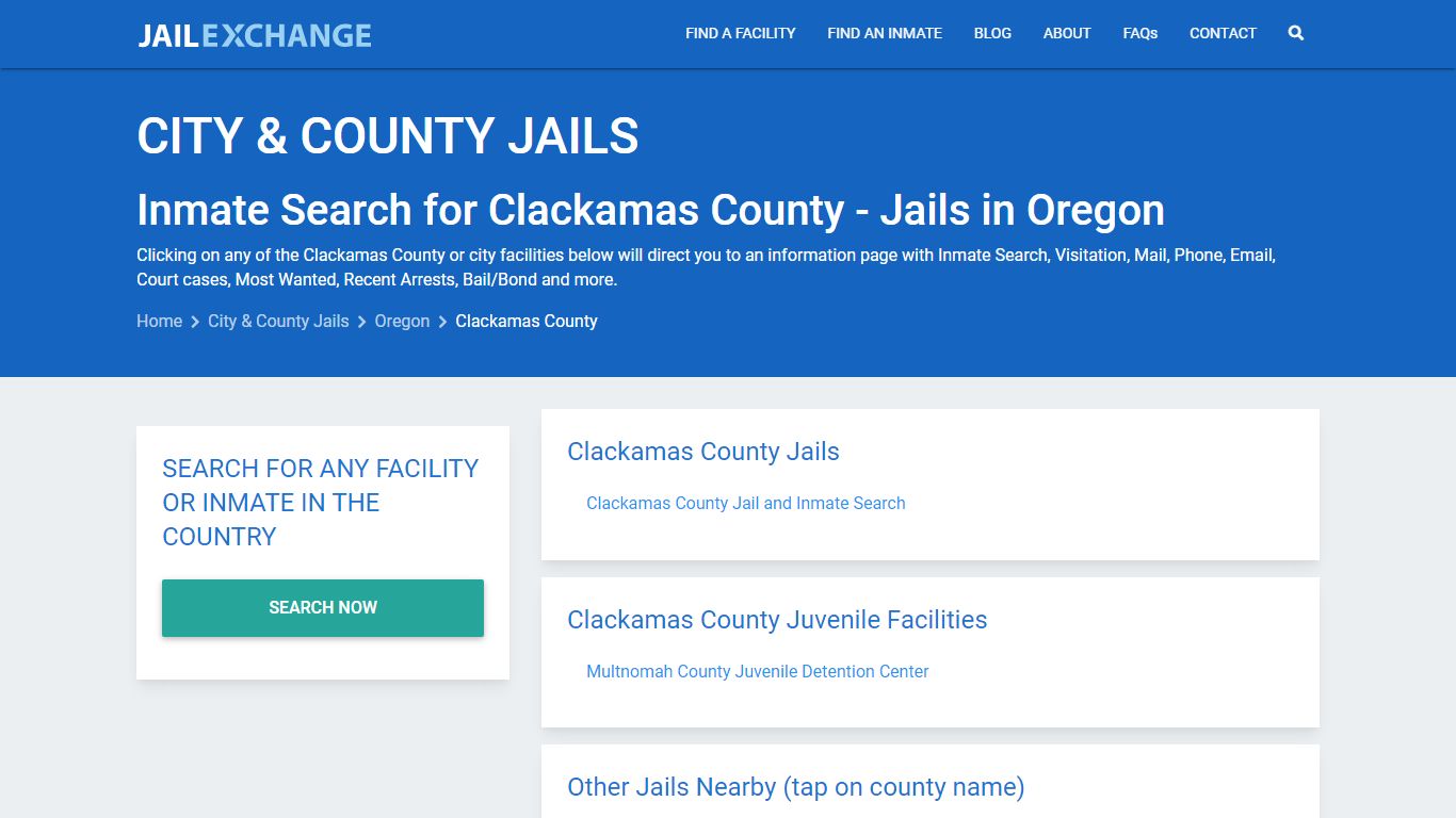 Inmate Search for Clackamas County | Jails in Oregon - Jail Exchange